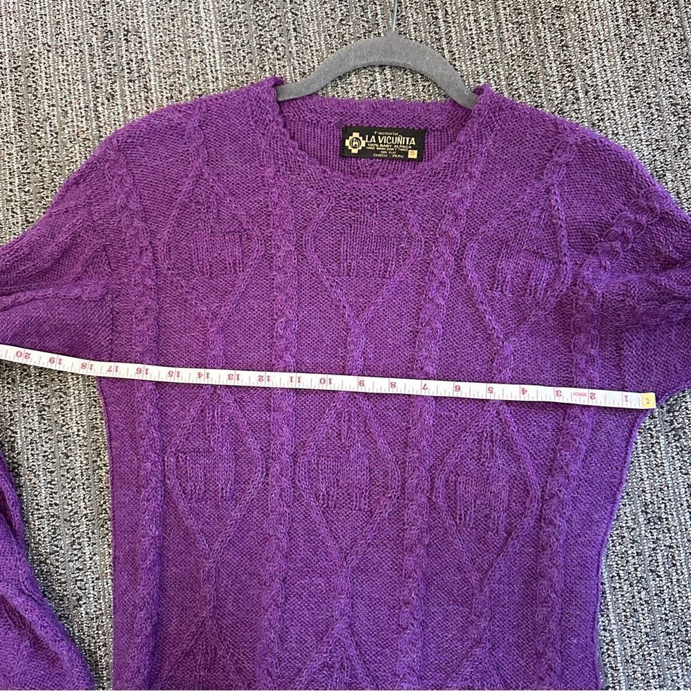 La Vicunita Womens S 100% Baby Alpaca Cable Knit Purple Sweater - Picture 10 of 14